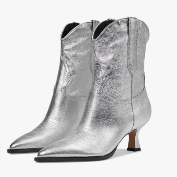 NEW DOLCE VITA Leather Angel Western Booties silver metallic for women 925 5t3 - Picture 1 of 8